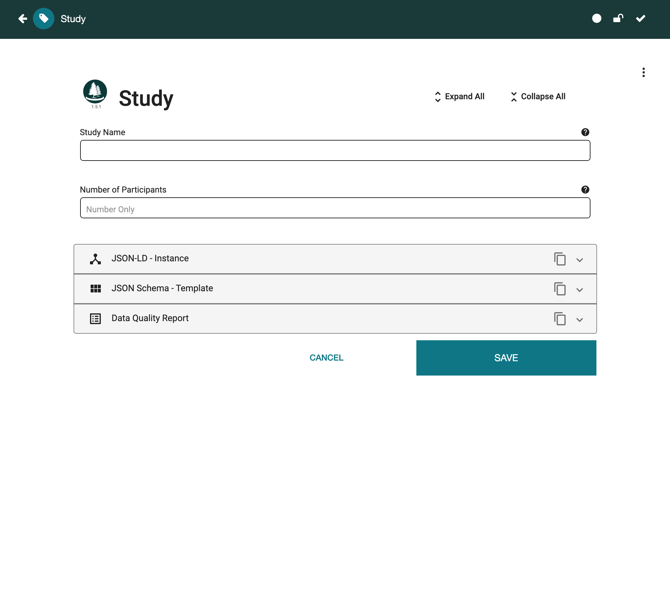 The empty Study metadata form