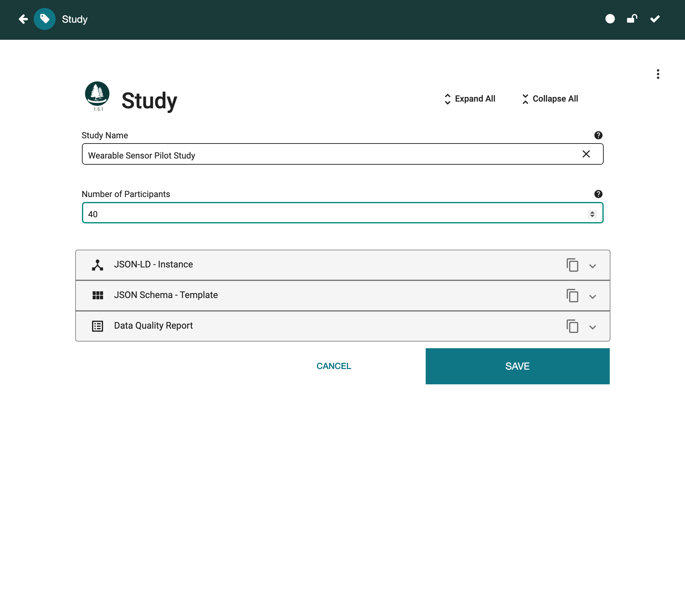 The filled-out Study form
