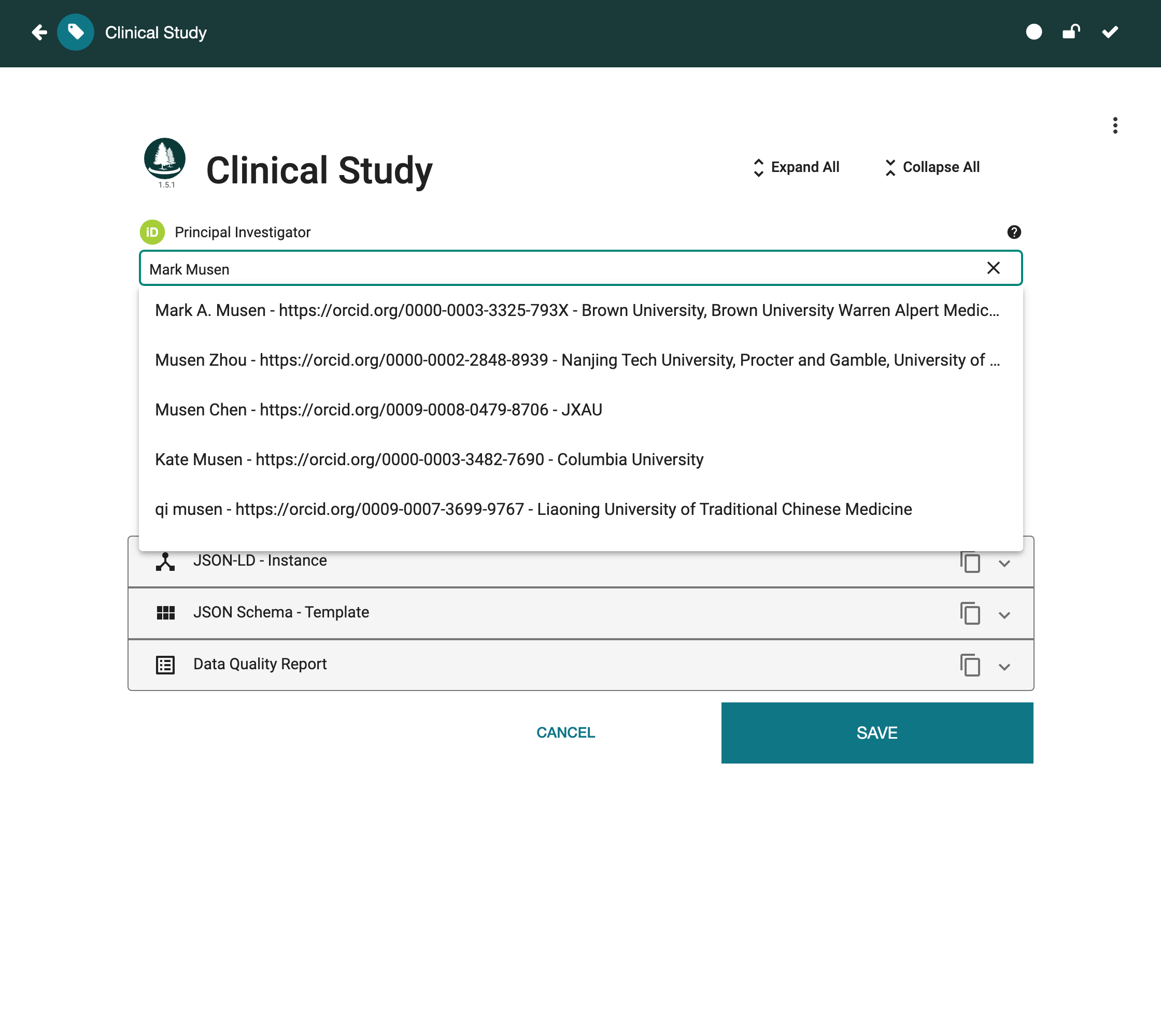 The ORCID lookup offering matching researchers