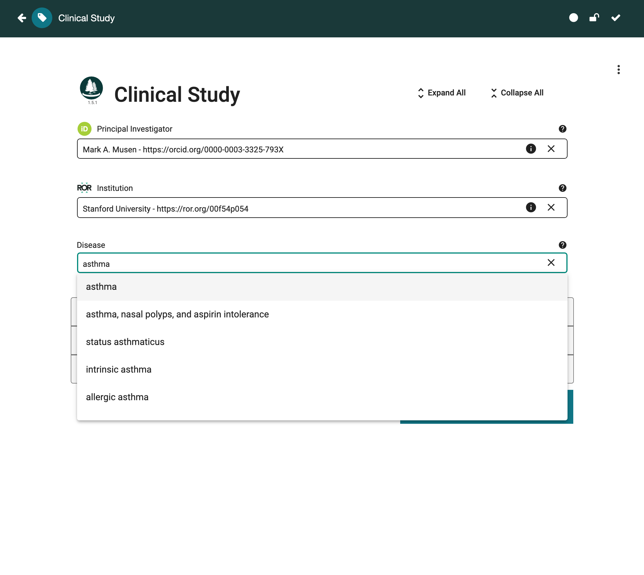 The Disease field offering DOID terms as you type