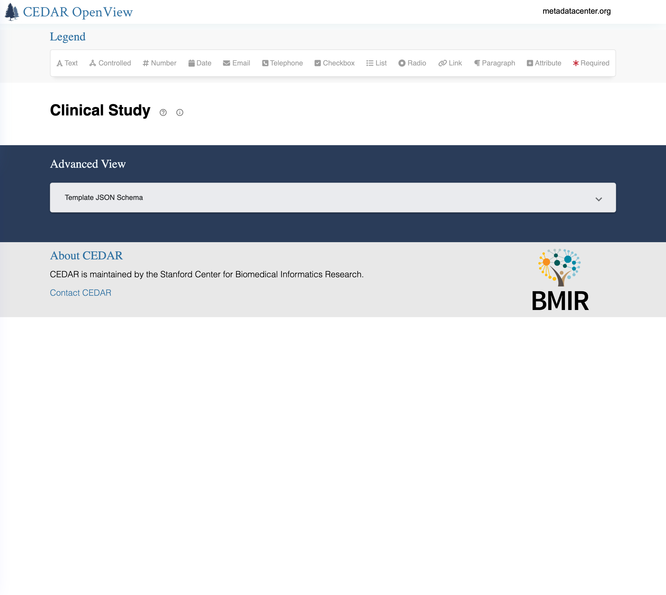 The public OpenView page for the Clinical Study template