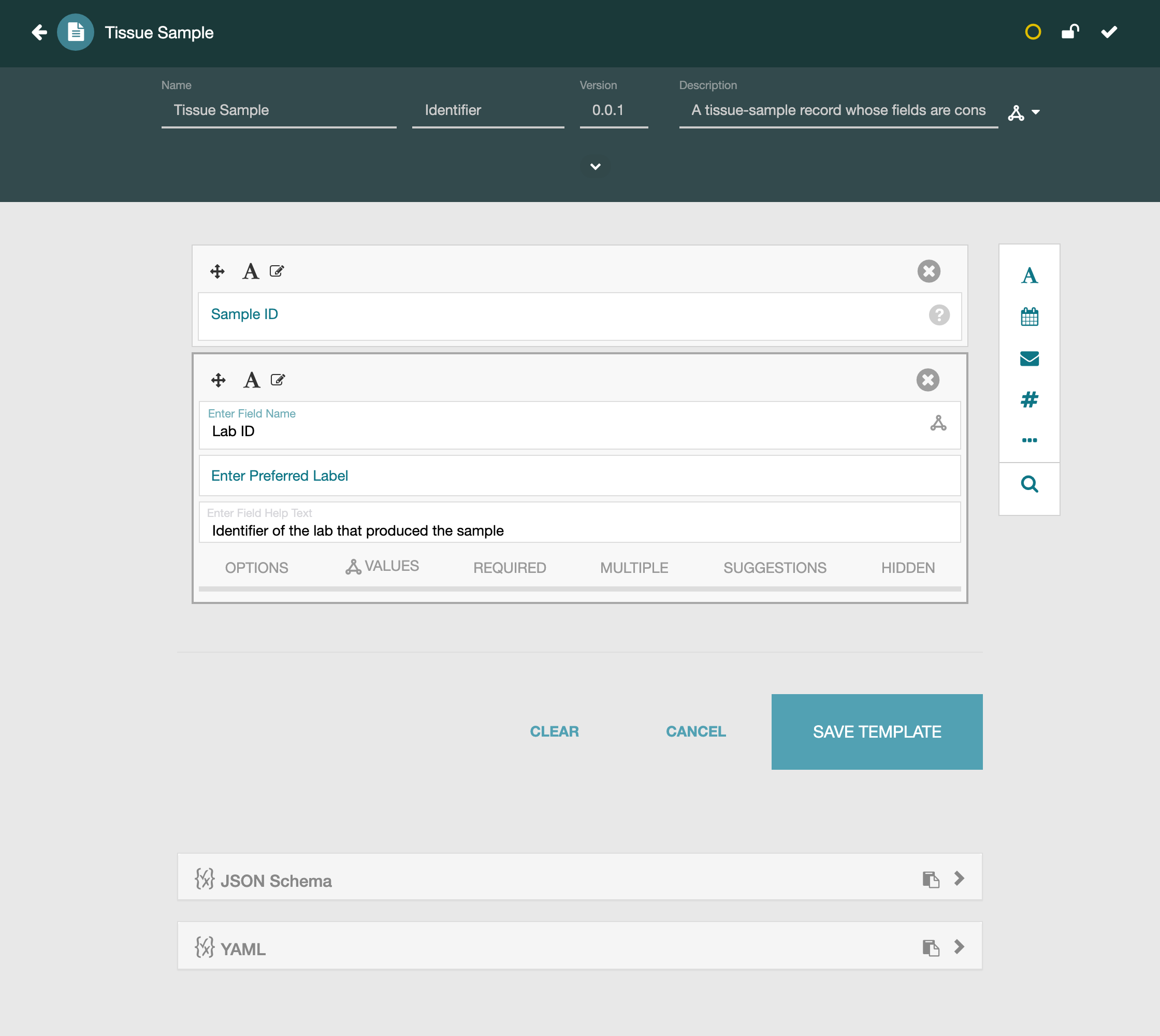 The template with two plain text fields
